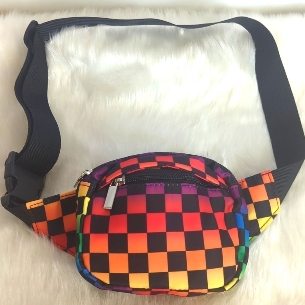 Multi-Colored Checkered Mini Belt Bag